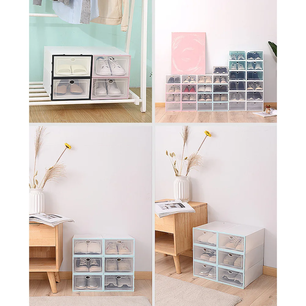 

6Pcs Stackable Transparent Shoe Storage Box Thickened Plastic Organizer for Closet Entryway Shoe Container Shoes Box