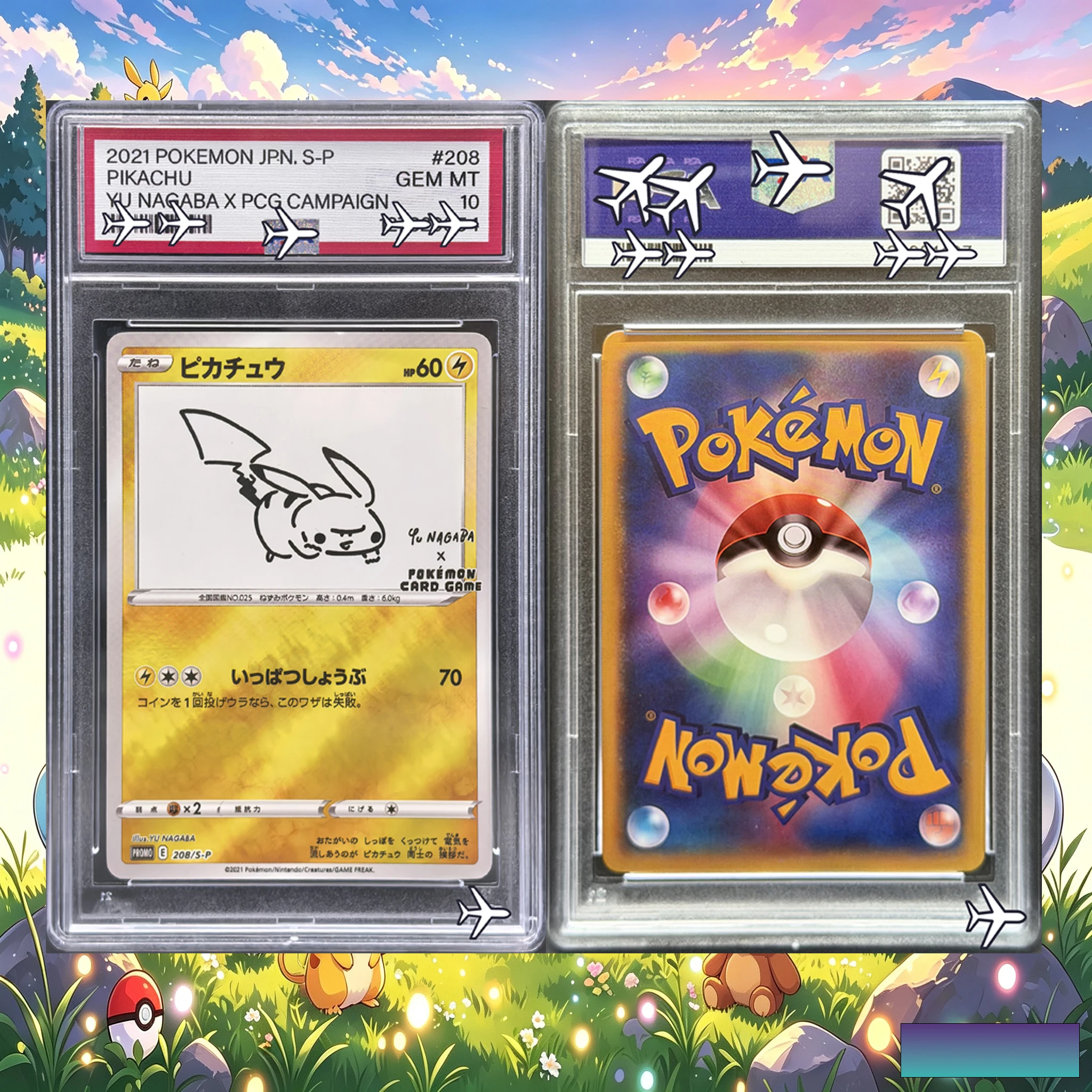 PTCG 2021 Yu Nagaba Pikachu 208/S-P Custom Art Card - Japanese S-P Promo Pokemon Replica Collection Museum Collection Series