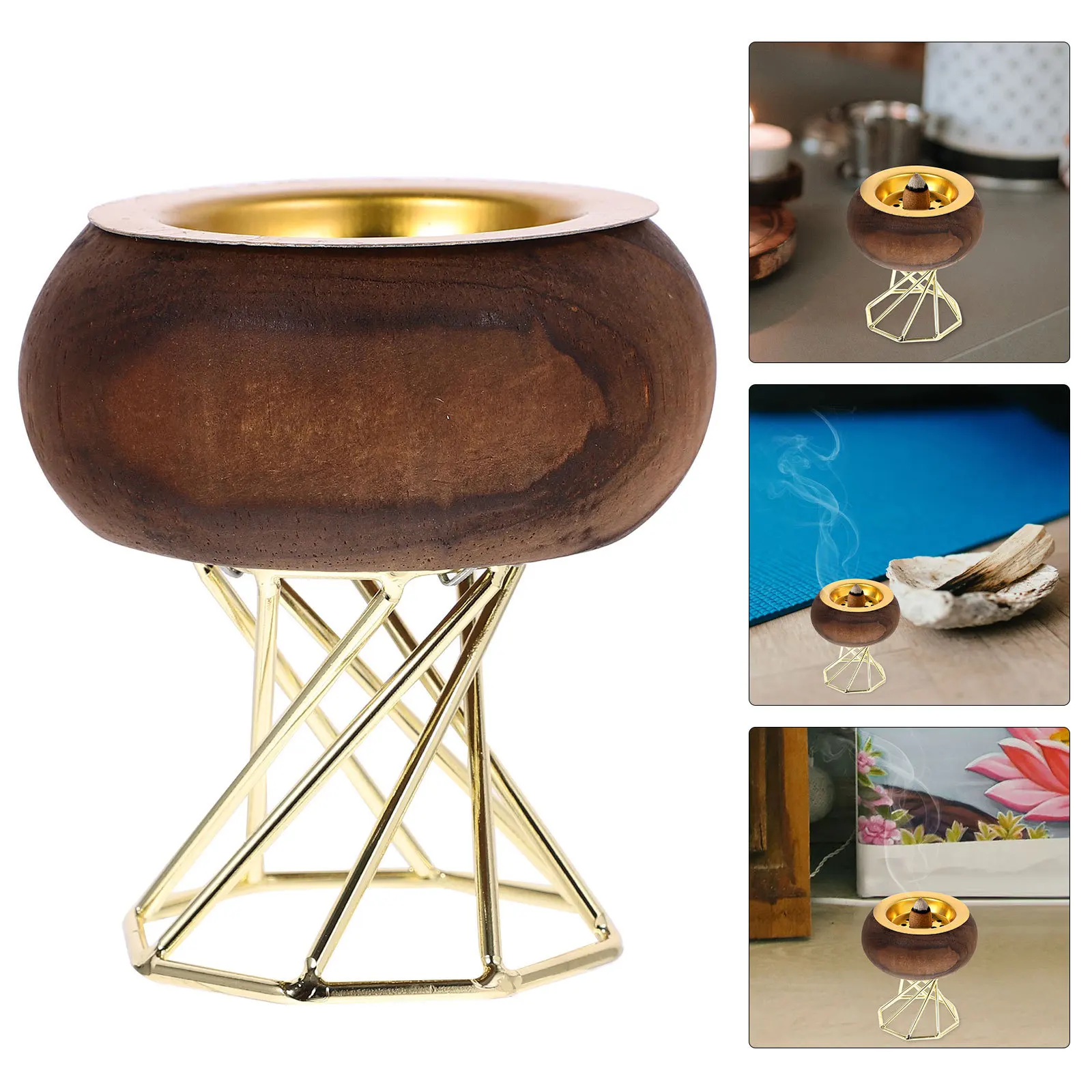 

Delicate Wooden Incense Burner Metal Crafted Relaxation Tool Unique Home Decoration Stylish Desktop Accessory Incense Burner