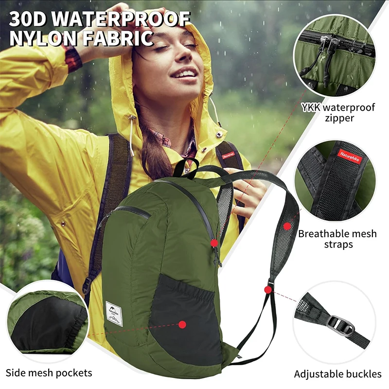 Naturehike Hiking Ultralight Backpack Outdoor Waterproof Flodable Backpack for Camping Travel Trekking Shoulder Bag 18L 22L