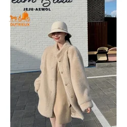 High-end Women's  Winter Coat New Style Fur Integrated Stand Collar Medium and Long Genuine Fur Coat Warm Loose Version Jacket