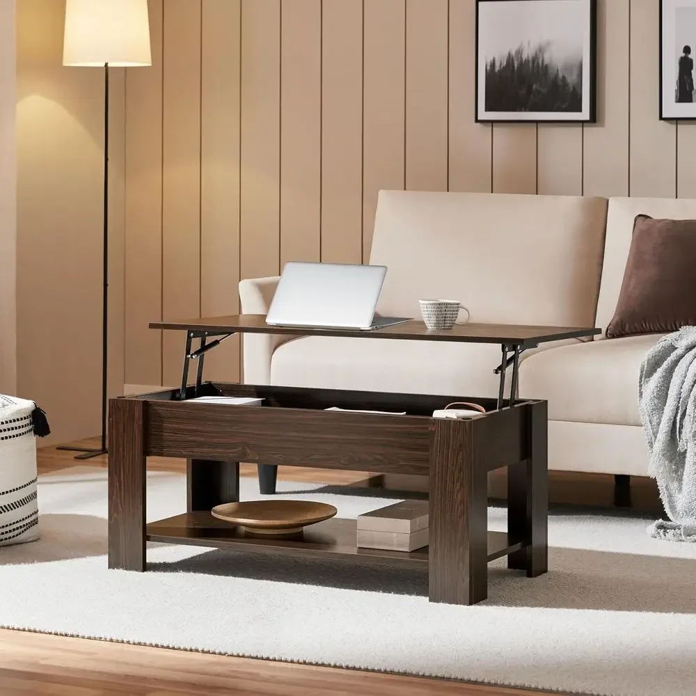 Lit Top Coee Table with Hidden Comparent and Storage Shel, Tabletop Dining Table or Living Room Retion Room, 38.6in L,