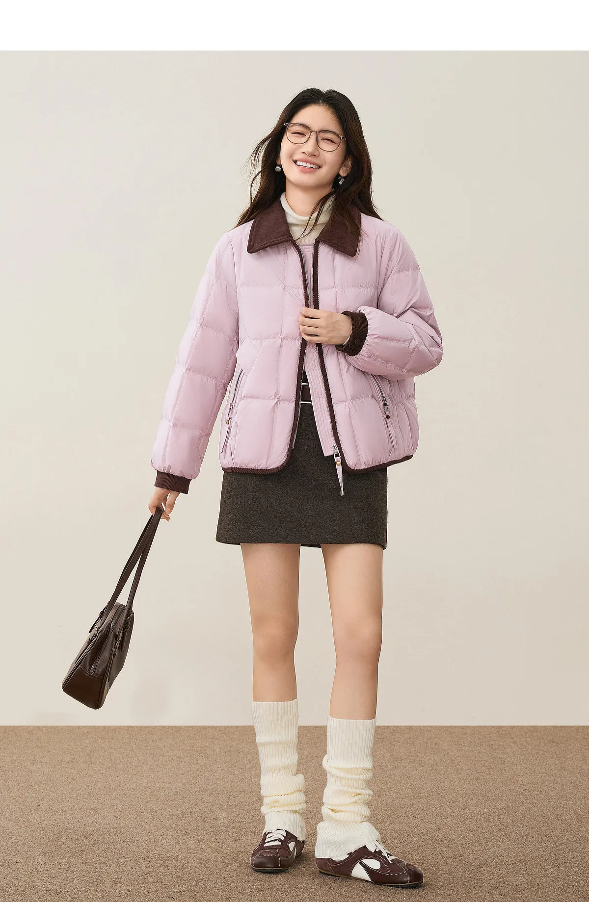 SENTUBILA 90% White Duck Down Jacket Women's 2026 Color Contrast Lapel Zip Pocket Coat Winter Loose Warm Outerwear W64YC7611