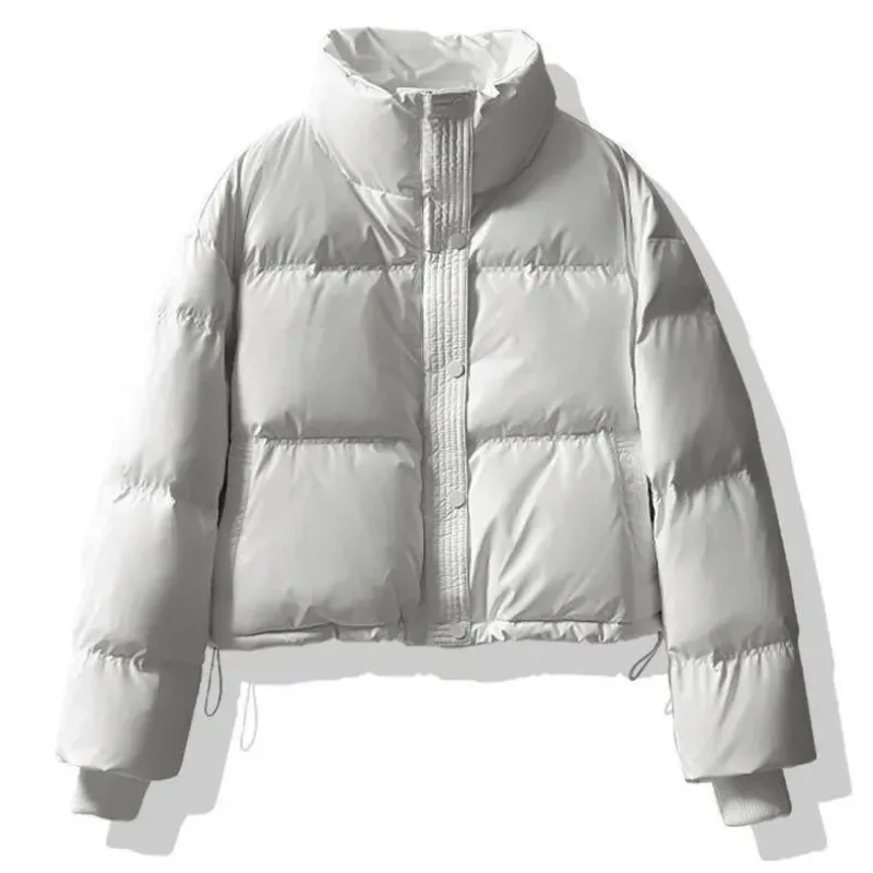 Manteau ample épais coupe-vent court col montant veste décontractée pour les femmes hiver en cuir PU sans lavage vers le bas coton
