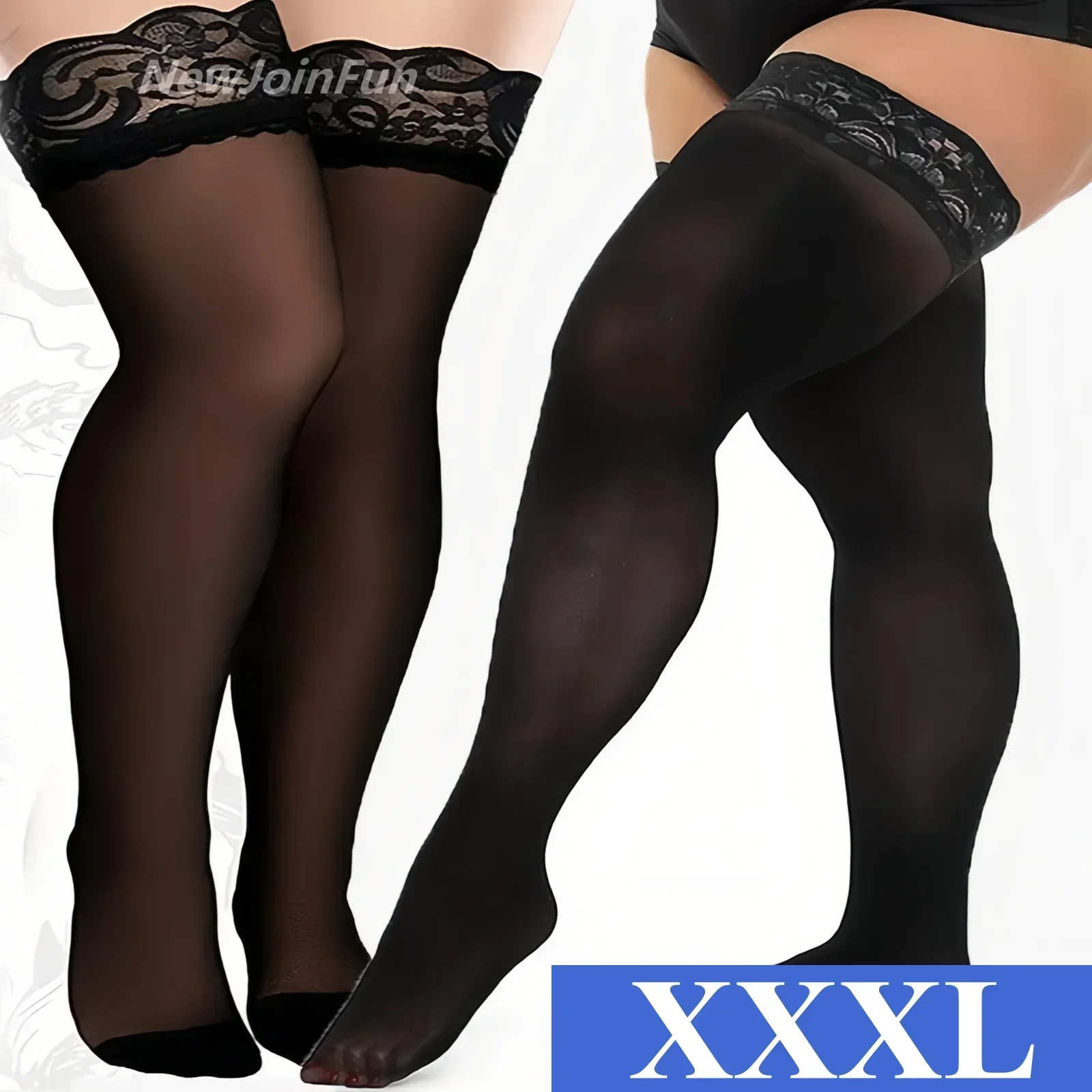 FREEAUCE-medias sexis de encaje de talla grande para mujer, XXXXL, calcetines hasta el muslo de talla grande, medias transparentes ultrafinas hasta la rodilla con antideslizantes