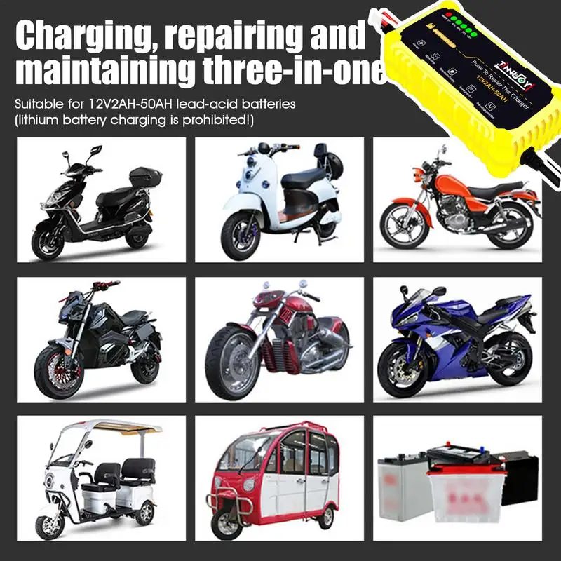 Chargeur de batterie de moto, chargeur d'entretien efficace, chargeur d'ailes de batterie, chargeur sûr, mainteneur de batterie, 12 V