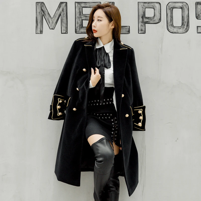 Double Breasted Military Army Mink Wool Coat British Style Designer Work Business Blends Korean Coat Outwear Winter Women Coats