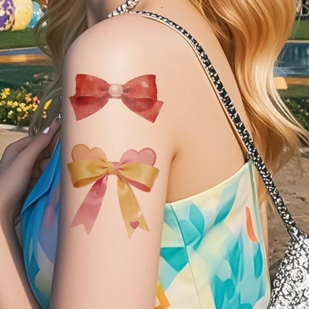 Arm Leg Facial Art Colorful Bow Tattoo Stickers Pink Bowknot Ribbon Love Heart Face Temporary Tattoos Long Lasting Disposable