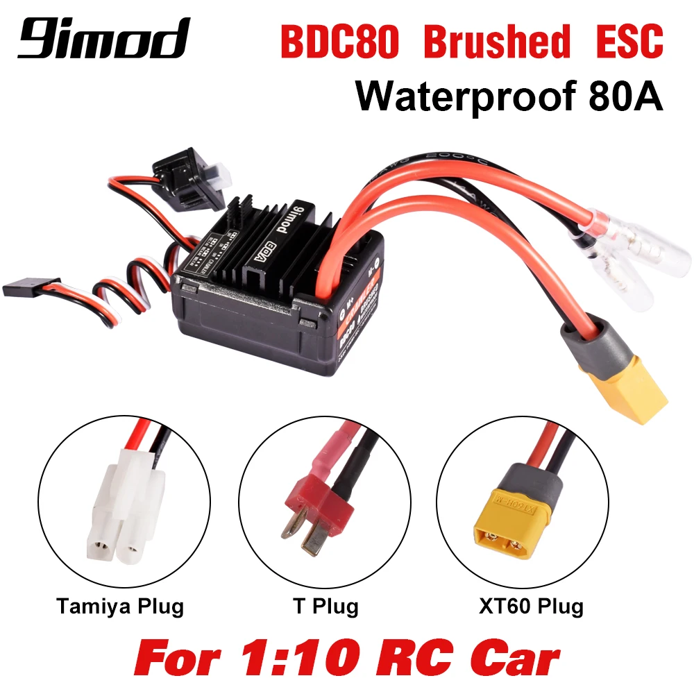 

9IMOD BDC80 80A Brushed ESC Waterproof 2-3S Speed Controller with 6.4/7.4V 5A for 1/10 TRX4 TRX6 HPI Redcat Tamiya Axial SCX10