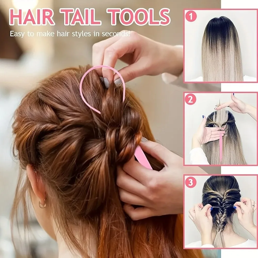 4pcs/set Loop Elastic Hair Bands French Braid Tool Metal Pin Tail Mouse Tail Comb Hair Braiding Tool Four Piece Set