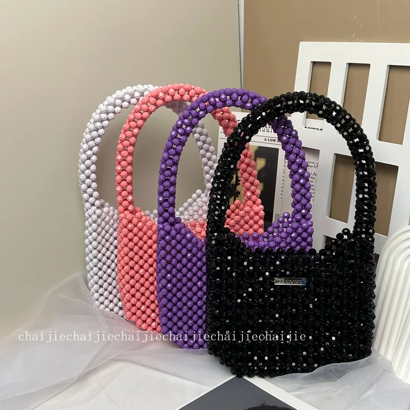 Cross Border New Spot Acrylic Hand Woven Multi-color Bead Women's Shoulder Bag Niche Design Versatile Handbag Customizable Color
