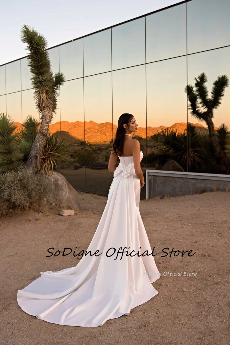 SoDigne Mermaid Satin Wedding Dresses Strapless Sleeveless Bridal Dress Long Bridal Gown with Bow vestidos de novia Customized 11 S5e40d95d318649d18a5bb22587417678M