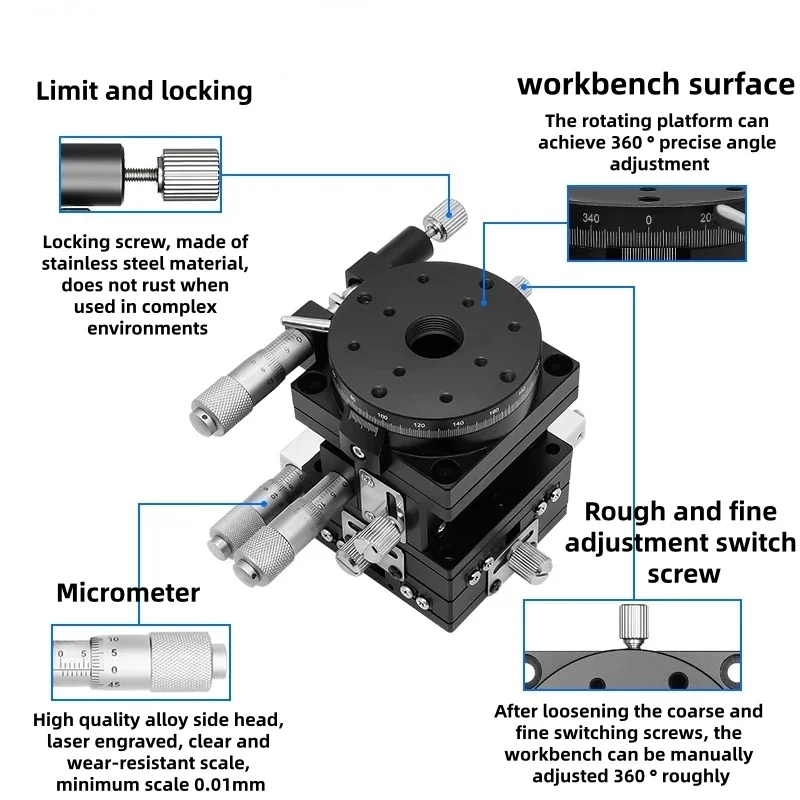 XYZR 4-Axis Displacement Platform Manual Translation Table Precision Workbench Fine Adjustment Optical Slide LT60/90/125LTP40/6