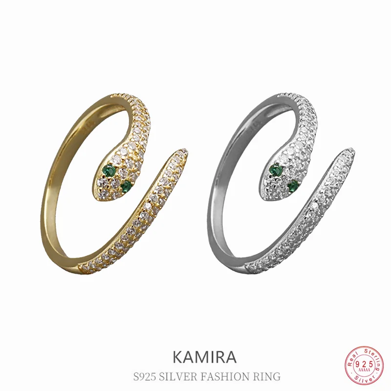 

Женское кольцо со змеиным цирконием, из серебра 925 пробы