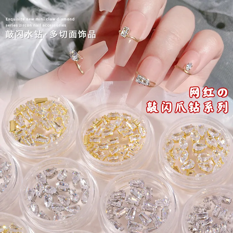 

Luxury Shiny Metal Zircon Nail Charm Elegant Shape 3D Rhinestone Decorative Alloy Mixed Style Crystal Gem Nail Accessories Set