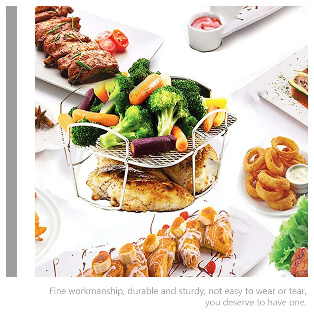 

Air Fryer Basket Accessory Stainless Steel Steaming Rack for Grilling Roasting Cooling Multi Functional Kitchen Tool