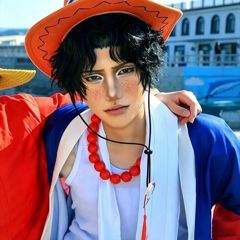 Portgas D Ace Red Wood Bead Elastic Necklace One Piece Anime Cos Prop Halloween Costume Accessories Gift for Manga Anime Lovers view 4