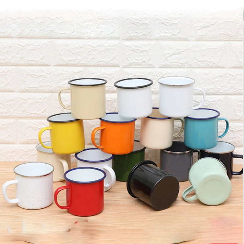 12oz Creative Color Enamel Coffee Mug Portable Camp Party Travel Drinking Mug With Handle Breakfast Milk Beer Cup Toothbrush Cup