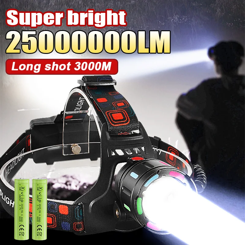 

Самый мощный фара 2500000LM супер яркий фара аккумуляторный светодиодный фонарь на открытом воздухе водонепроницаемый кемпинг работы Lantren