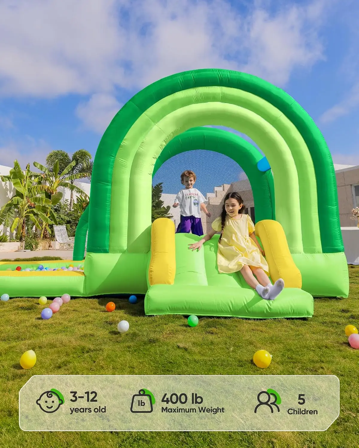 Inflatable Bounce House for Big Kids 3-12 Year w/Ball Pit, Outdoor