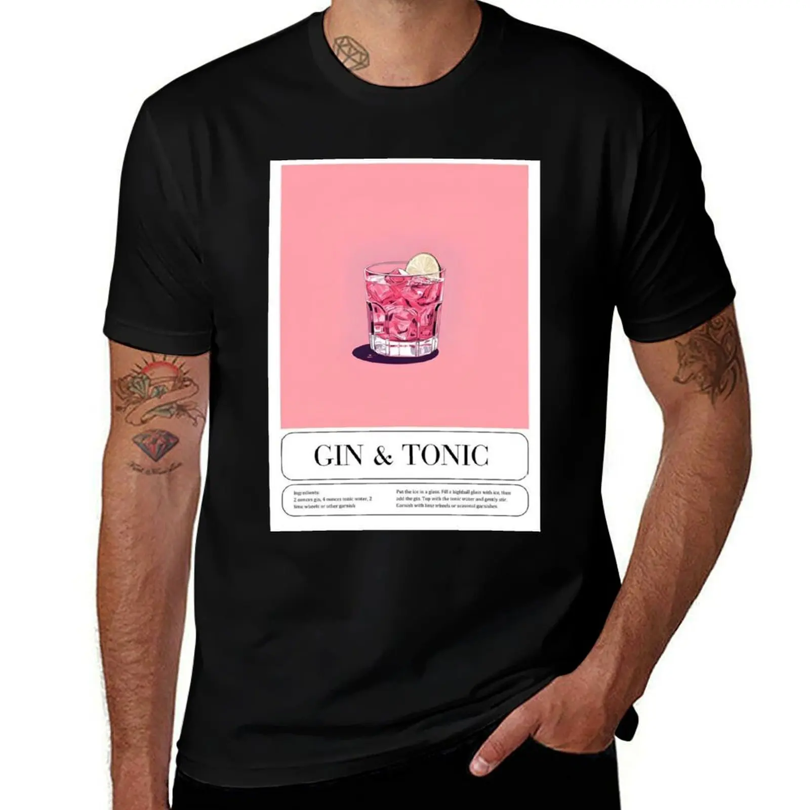Pink Gin & Tonic Cocktail-Rezept-T-Shirt, lässiges, atmungsaktives Kurzarm-Oberteil