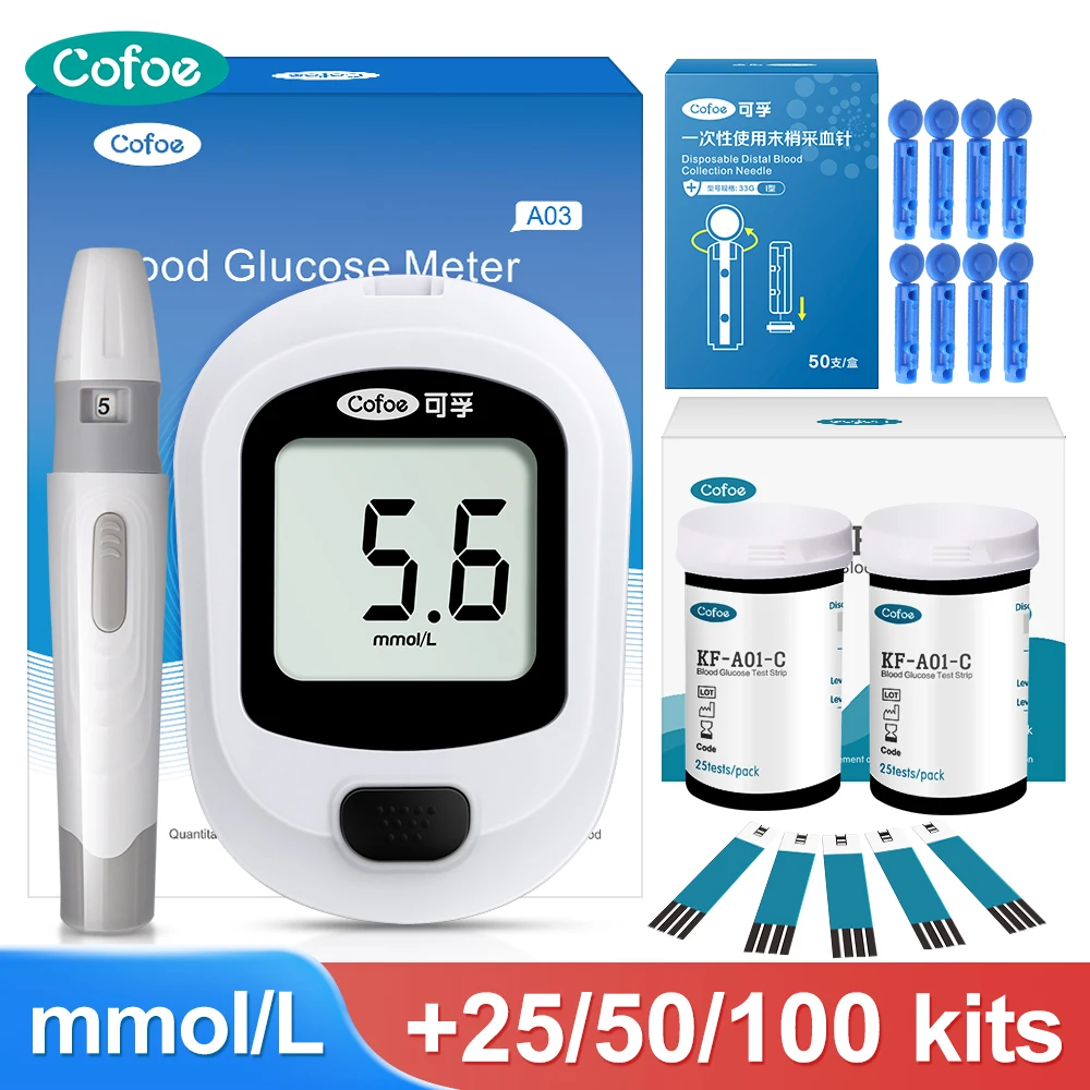Cofoe-medidor de glucosa en sangre Yice, glucómetro con tiras de prueba, lancetas, monitor de azúcar en sangre para diabéticos, dispositivo de salud, glucómetro