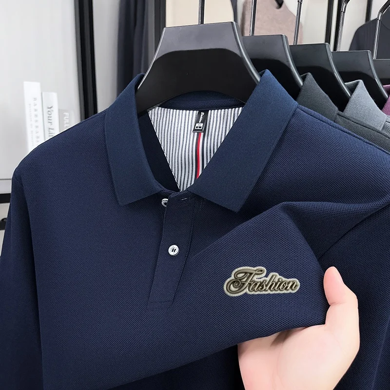 100%cotton spring autumn new fashion letter long sleeve polo busines casual skin friendly breath men first choice versatile top