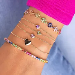 2026 Gold Color Rainbow Cz Gorgeous Trendy Bangle Fashion Tennis Round Cubic Zirconia Bracelets For Women Girls Luxury Jewelry
