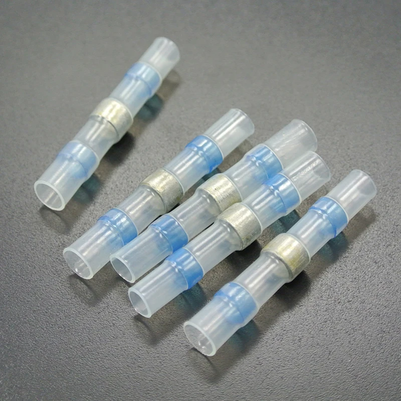 

100x Blue AWG 16-14 GA Heat Shrink Solder Splice Butt Terminal Connector Heatshrink No Crimp