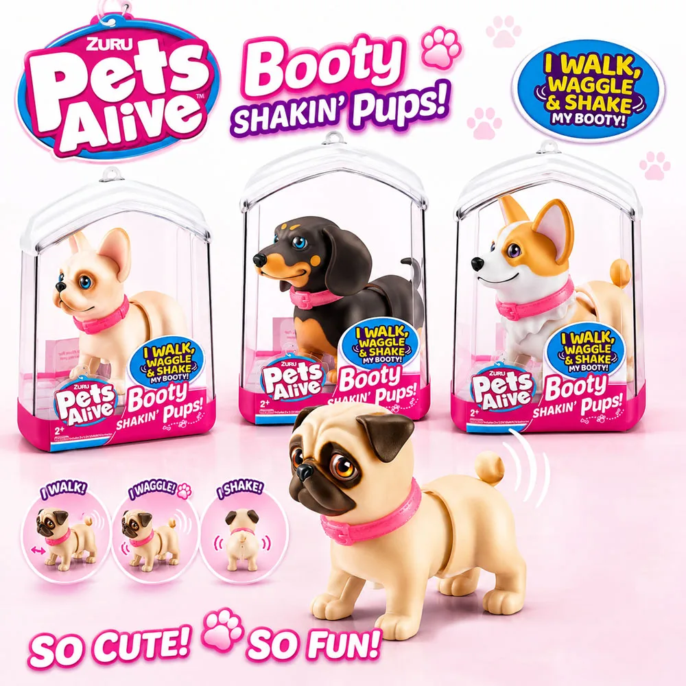 ZURU Pets Alive Booty Shakin' Pups, Figura de Bulldog Francés, Corgi, Juguete Interactivo Electrónico para Perros