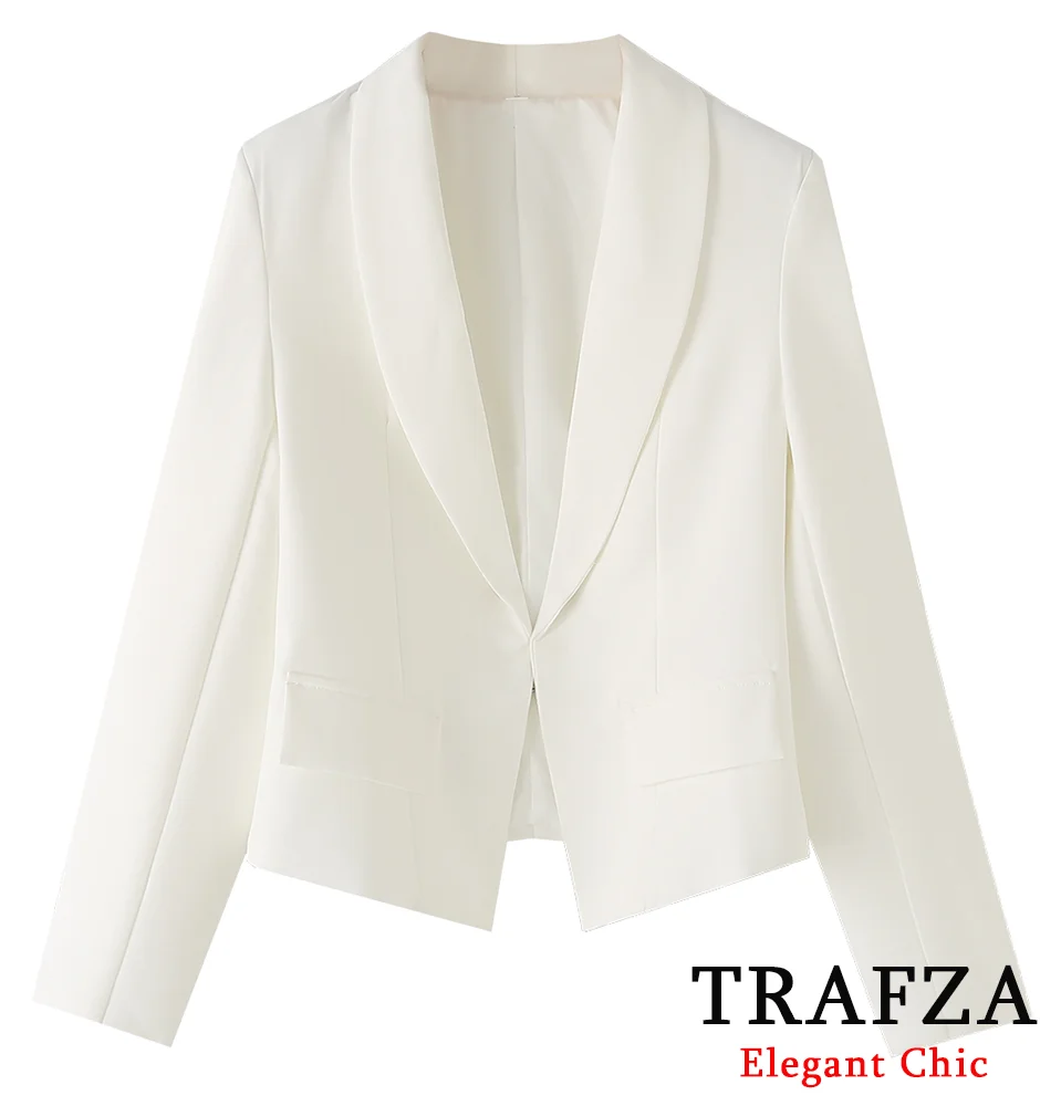 

TRAFZA Women Elegant White Blazer Hidden Hook Short Blazer 2025 New Spring Summer Fashion Casual Sexy Dinner Blazer