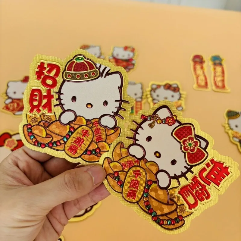 

10pcs 2026 Year of The Horse Sanrio HelloKitty New Year Decoration Mini Door and Window Wall Sticker Cartoon Blessings Couplets