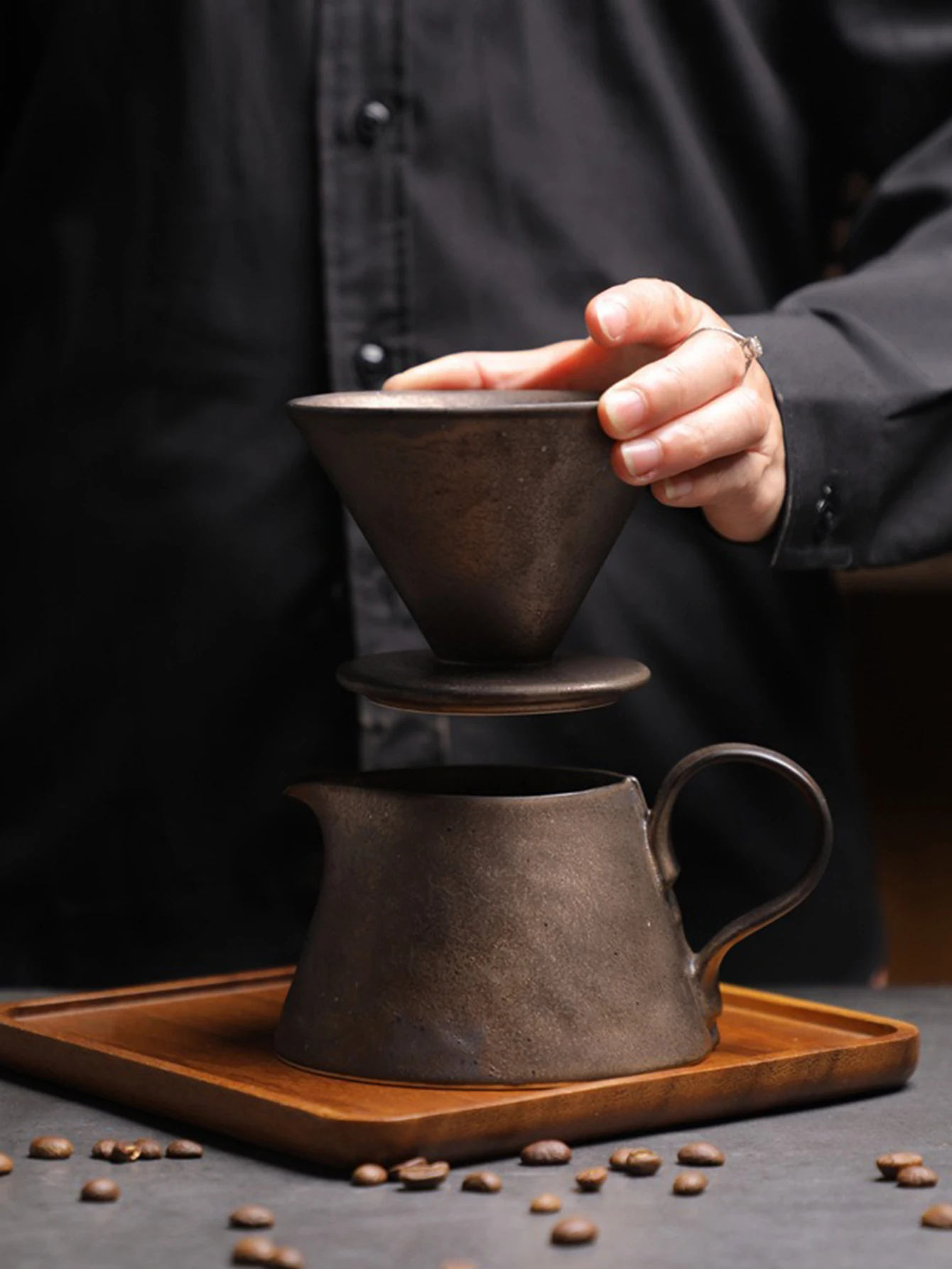 1 Set of Coffee Pour-Over Filter Cups, Ceramic Sharing Pot, Coffee Cup, Utensil Gift for Best Friend
