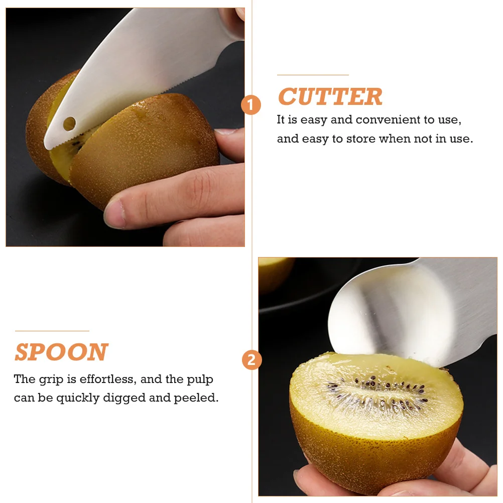 

2Pcs Stainless Steel Kiwi Spoon Peelers Kitchen Fruit Cutter Spoons Lightweight Kiwi Cutting Tools Fruit Digging Scoops