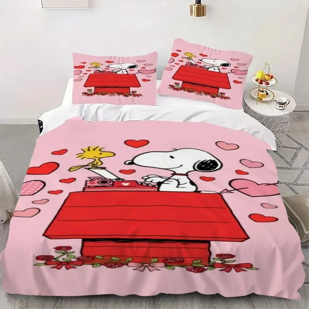 Snoopy Woodstock Bedding Set Boys Girls Twin Queen Size Anime Duvet Cover Pillowcase Bed Kids Adult Fashion Home Textileextile