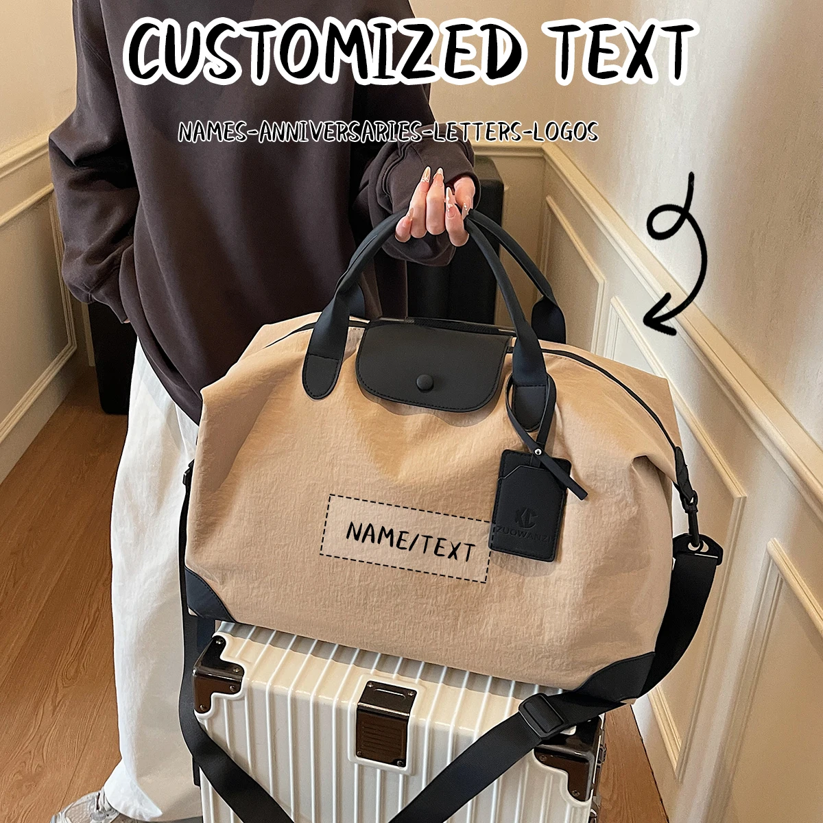 

Logo Classy Custom Travel Bag Women's Sports Fitness Bag Travel Crossbody Lightweight Luggage Bag Swimming Tote Bag DIY