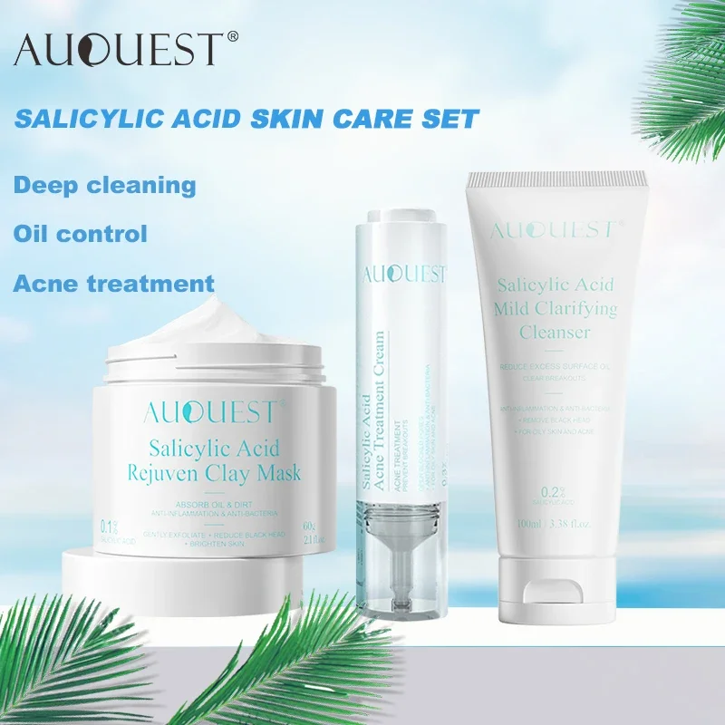 

Salicylic Acid Acne Treatment Skin Care Set Controls Oil Cleanses Pores, Brightens Skin Tone and Restores Healthy Skin