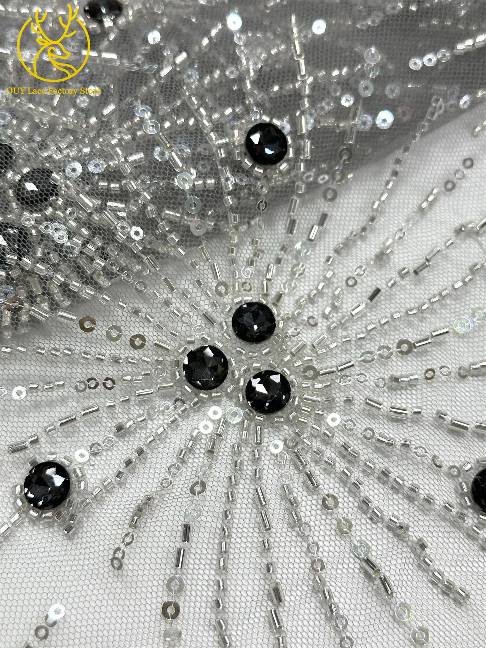 Neues Design Französische Edelstein-Spitzenstoffe 5 Meter Nigerianische Perlen-Pailletten-Spitze Afrikanischer Spitzenstoff für Hochzeitskleider – Detail 21