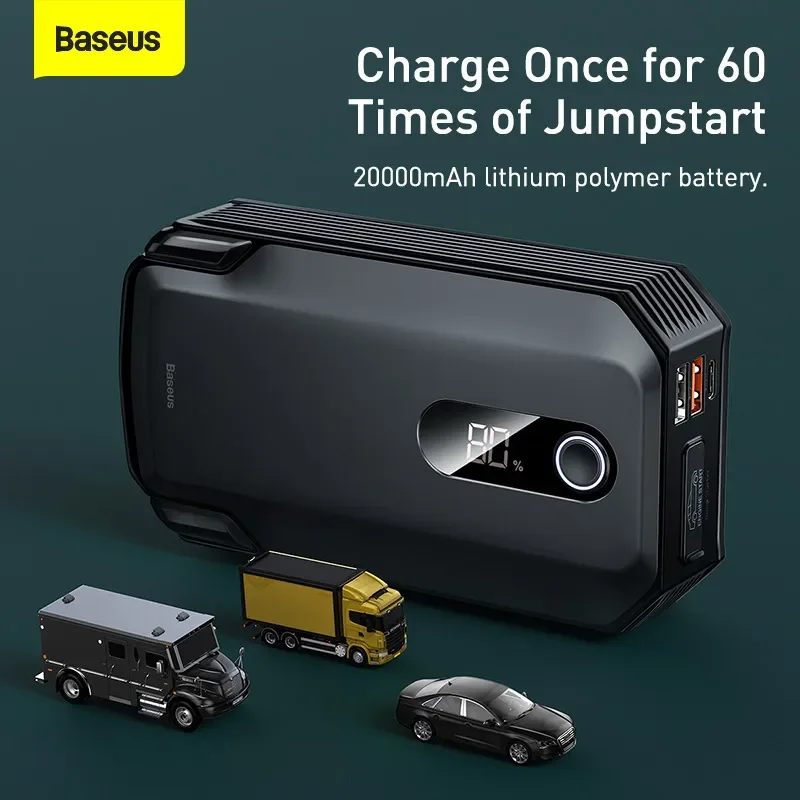 Baseus-arrancador de batería de coche, dispositivo de arranque de emergencia de alta potencia, 12V, 2000a, 20000mAh