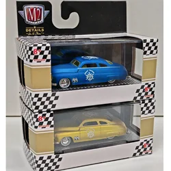 M2 Machines 1/64 1949 Mercury Custom Mooneyes Blue Gold Yellow Die-cast Alloy Car Model Collection Display Child Gift