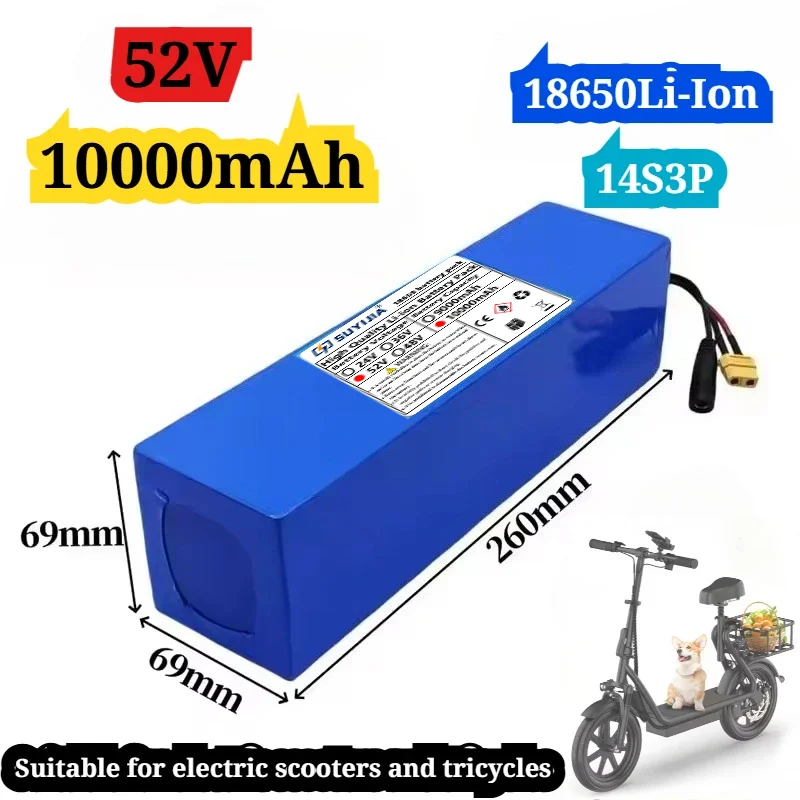 18650-14S3P52V10000mAh Lithium-ion Rechargeable Battery Pack 1000W Suitable for Electric Scooters and Tricycles