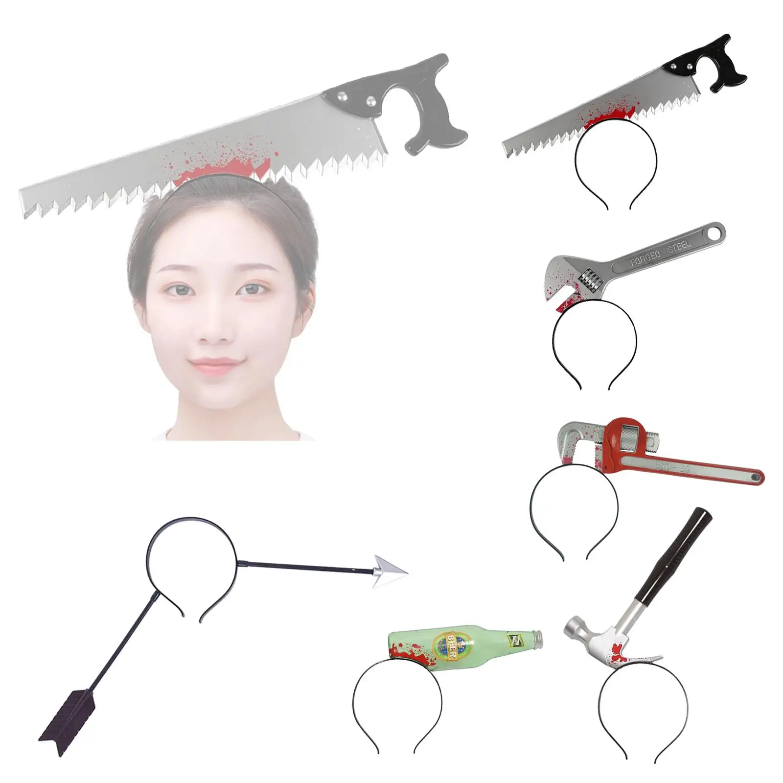 Halloween horror headbands maquiagem assustador grampos de cabelo através da cabeça brinquedos para presentes