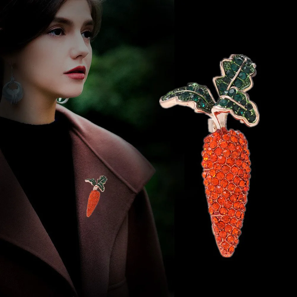 

2Pcs Alloy Carrot Brooch Rhinestone Pin Orange Mini Decorative Breastpin Stylish Jewelry for Women Everyday Wear Gifts