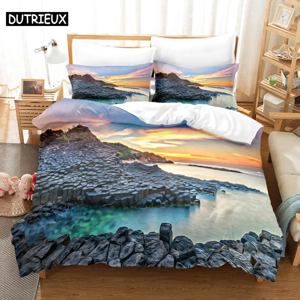 

3D Digital Printing Fashion Design Landscape Painting Bedding Set, Queen Size Duvet Cover Set