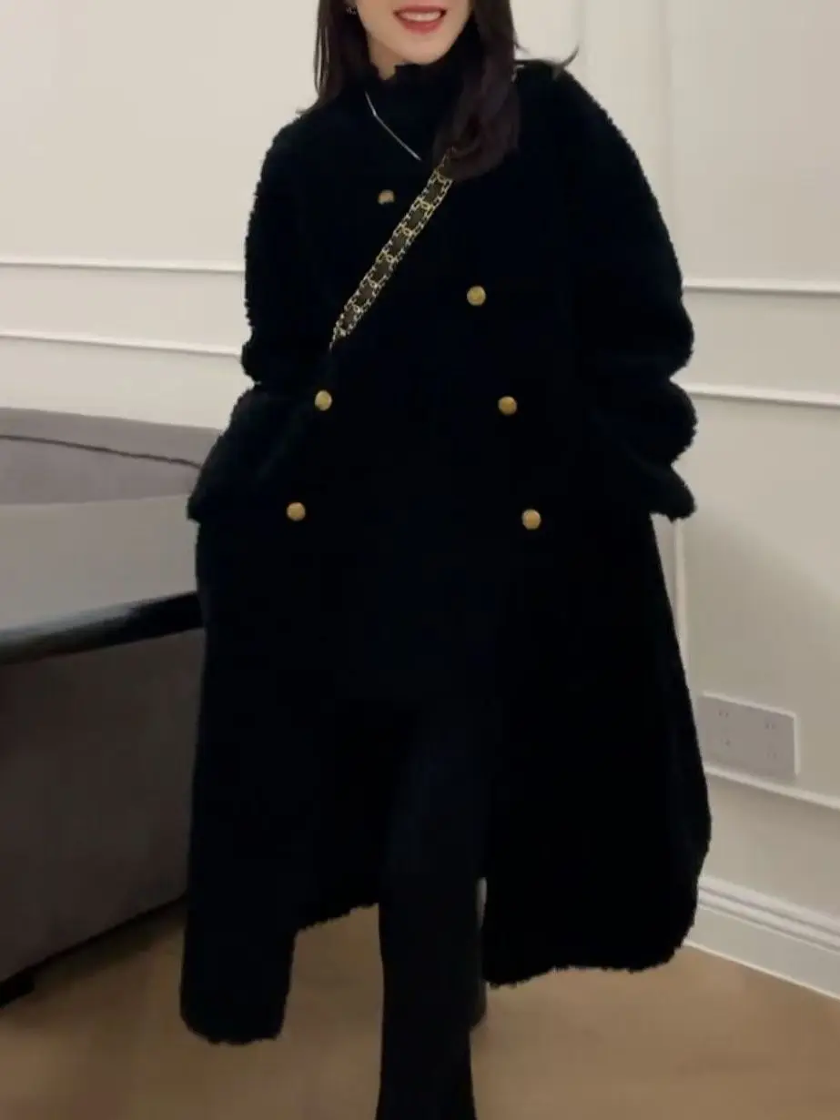 

Большие размеры с мехом ягненка Jaet Thiened Bla Свободное пальто Зима Новый Sle Commute Корейский Sle Высокая талия Полиэфирное волокно Длинный Sl...