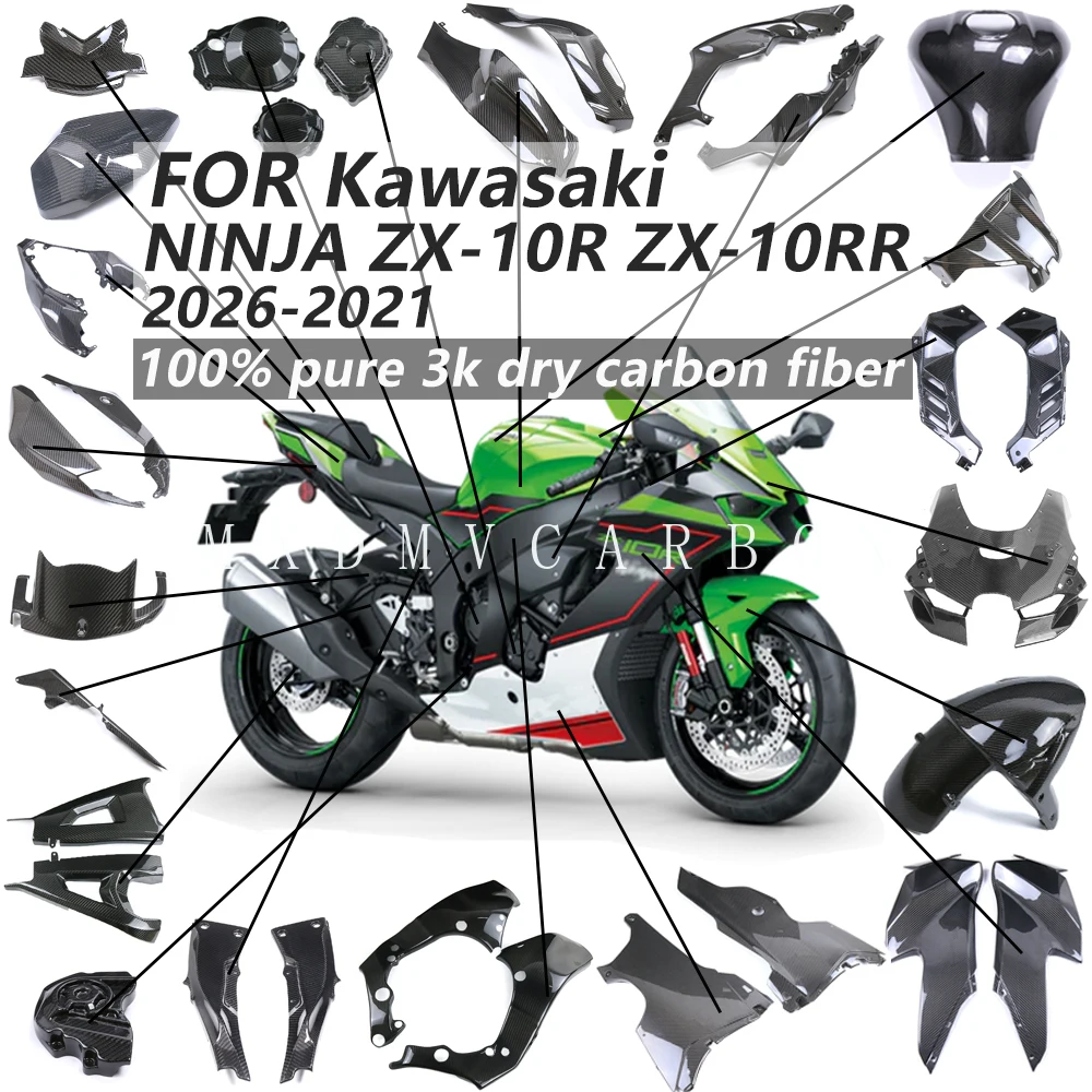

For Kawasaki Ninja ZX10R ZX-10R ZX 10RR 2026-2021 Motorcycle 3K Carbon Fiber Body Frame Parts side panel Bike Full Fairing Kits