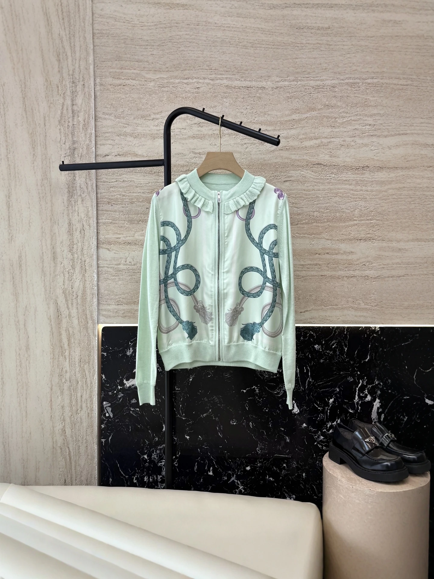 

Silk Printed Long Sve Knitted Open Cardigan Women's Faion Autumn Winter Vintage Sle Soft Silk Blend Regular Fit Outerwear