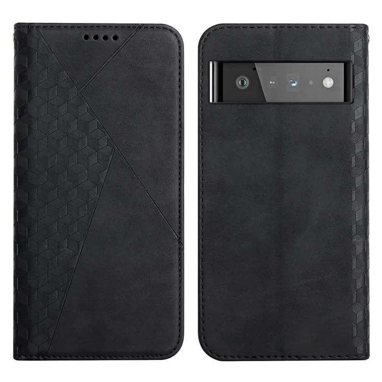 

Wallet Stand Design Skin-touch Rhombus Pattern TPU Inner Case Strong Magnetic Auto-absorbed Closure Leather Phone Cover for Goog