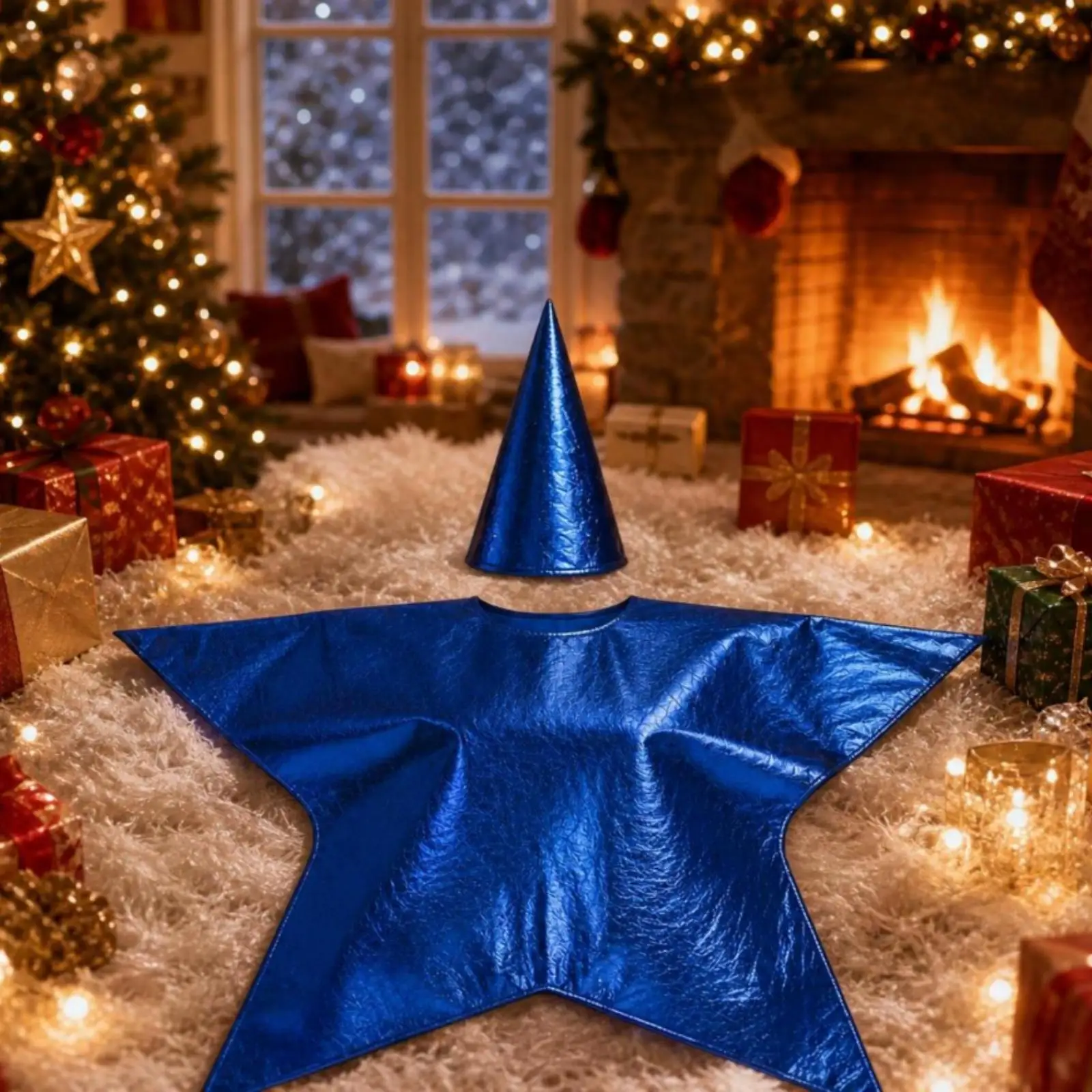 Picture 7: Adult Star Costume with Cone Hat Loose Poncho Shape for Christmas Performance and Family Game Activities