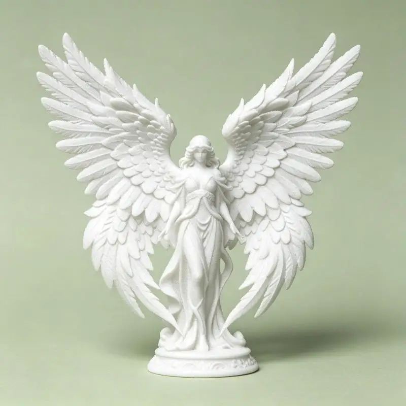 3D Printing White Angel Statue With Intricate Feather Wings For Home Decor Shelf Display Spiritual Gifts